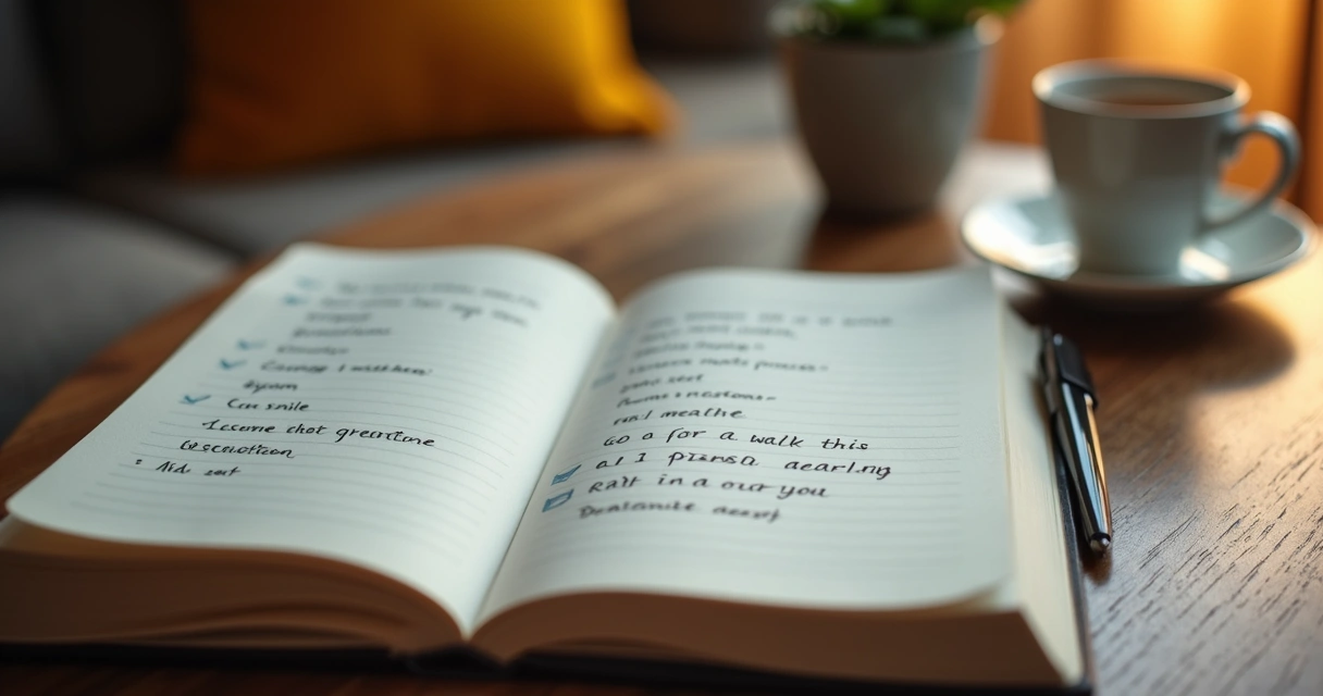 Notebook with list of healthy coping strategies 