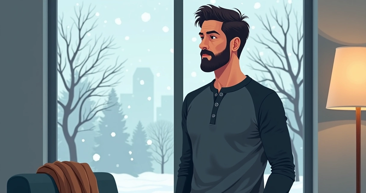 Homem vestindo camiseta de manga longa em ambiente frio