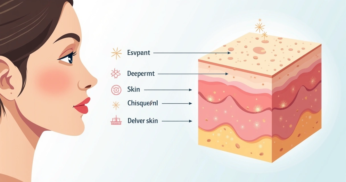 Ilustração das camadas da pele facial com renovação celular 