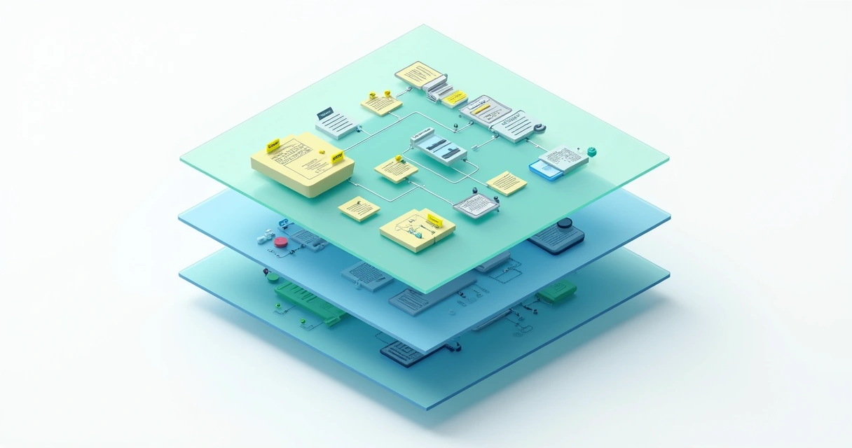 Diagrama mostrando camadas sobrepostas de informações digitais 