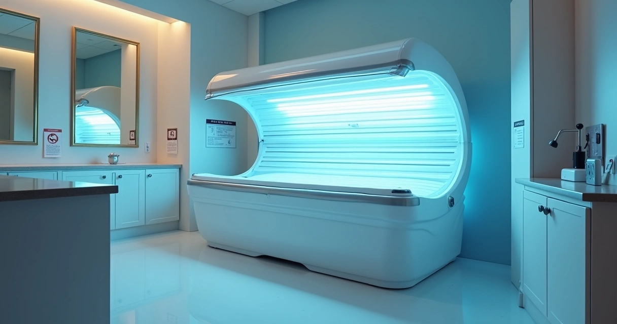 Câmara de bronzeamento artificial em ambiente clínico