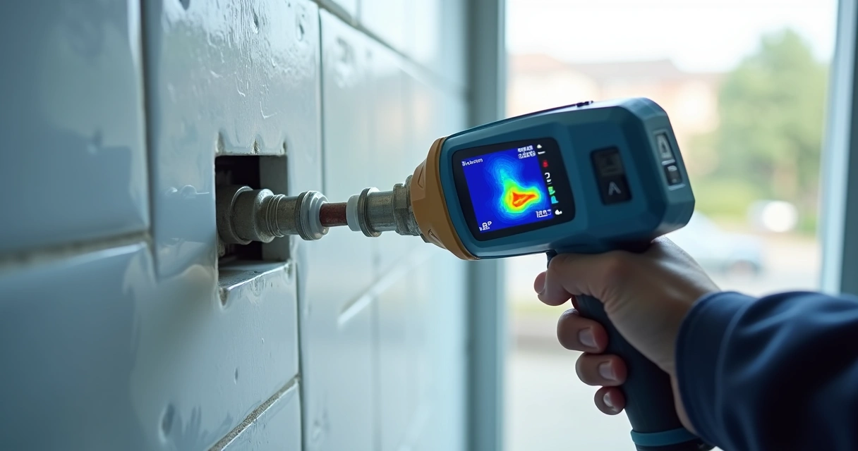 Câmera termográfica apontada para um cano de água 