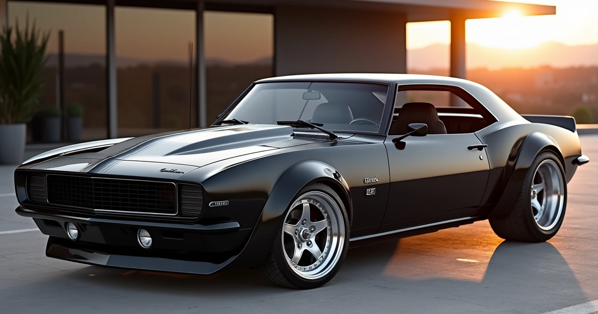 Camaro preto com faixas cinzas do capô à traseira