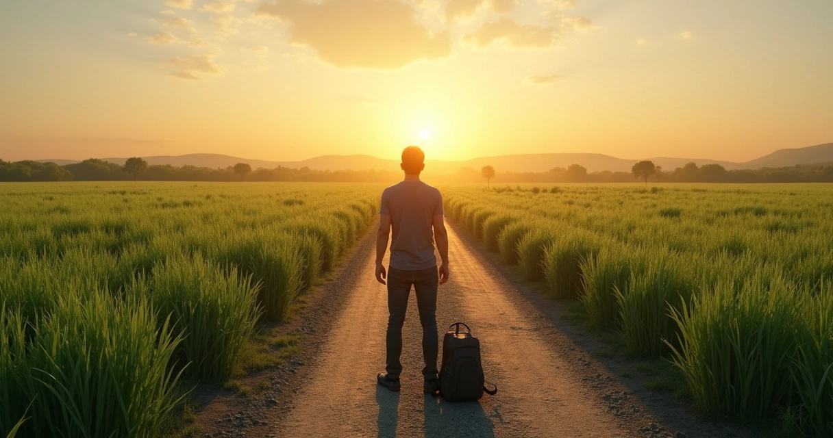 Persona de espaldas en una bifurcación de caminos contemplando su próxima decisión 