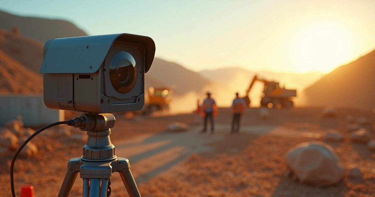 Câmera 4G solar monitorando obra remota em paisagem ampla 