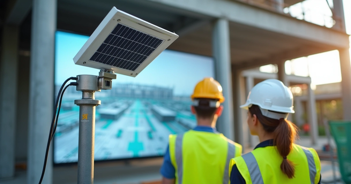 Câmera monitorando obra com integração BIM em dashboard digital 