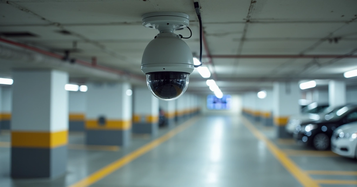 Câmera dome Hikvision instalada no teto de garagem de condomínio vigilante 