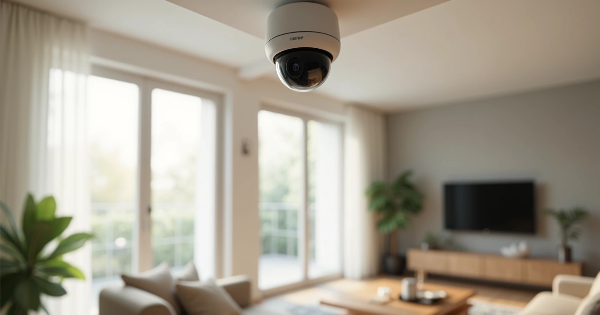 Câmera dome no teto de uma sala residencial