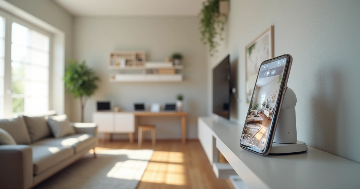 Câmera interna instalada em sala com monitoramento por celular 