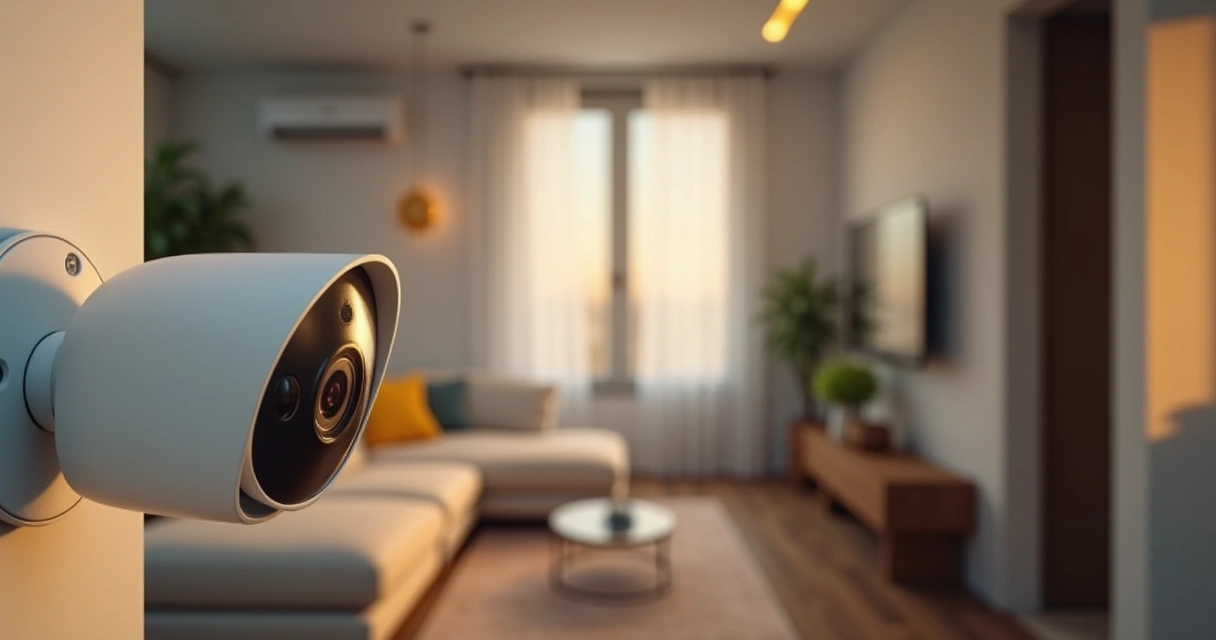 Câmera interna instalada em sala residencial moderna 