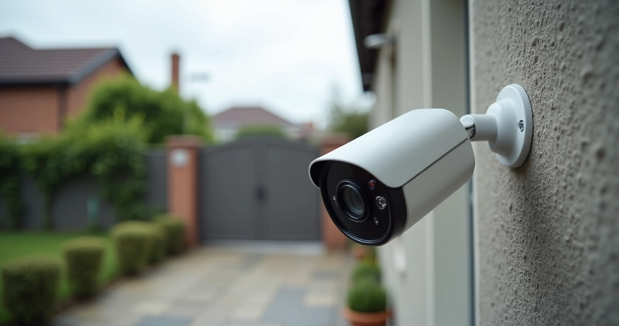 Câmera de segurança Hikvision instalada em ambiente externo, mostrando detalhes do corpo e lente 