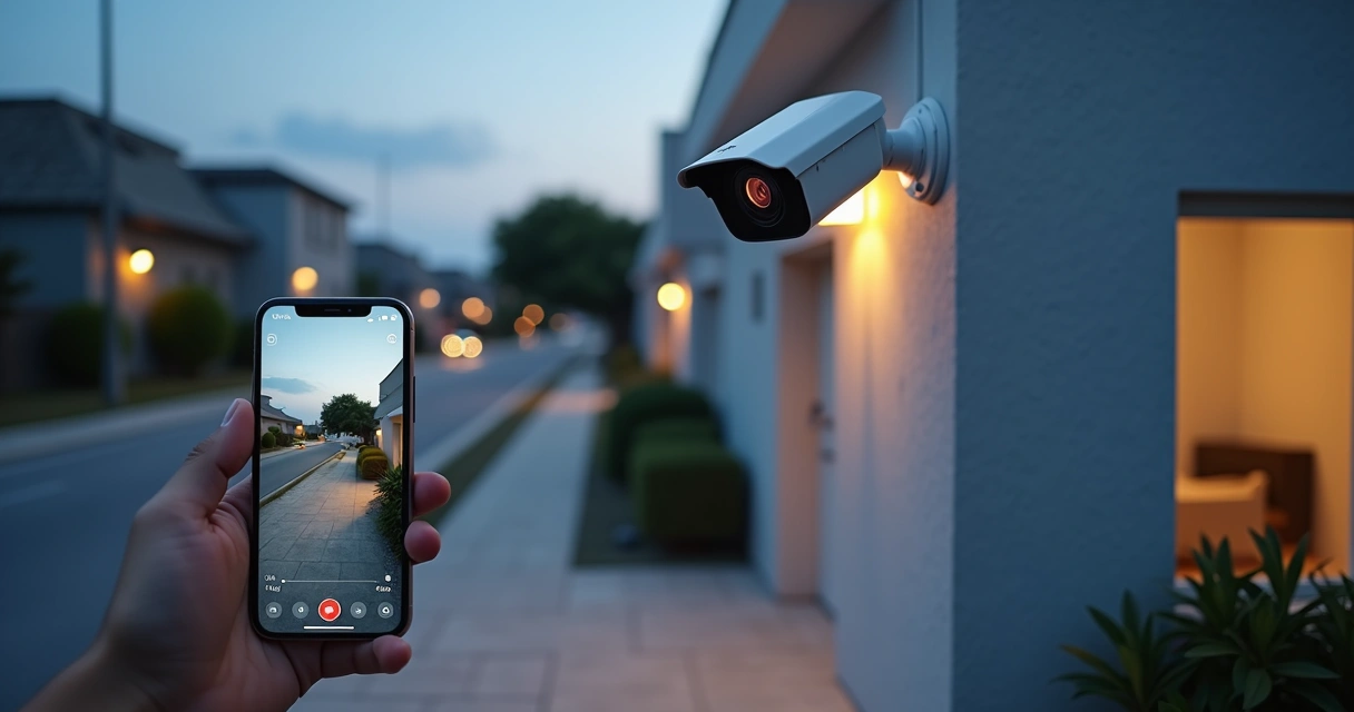 Câmera IP externa monitorando fachada de casa pelo celular 