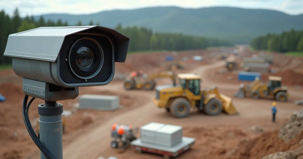 Câmera de monitoramento instalada em canteiro de obras remoto 