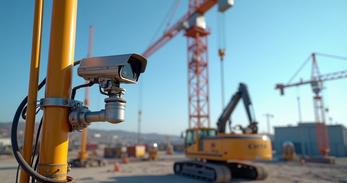 Câmera PTZ instalada em obra com movimento panorâmico