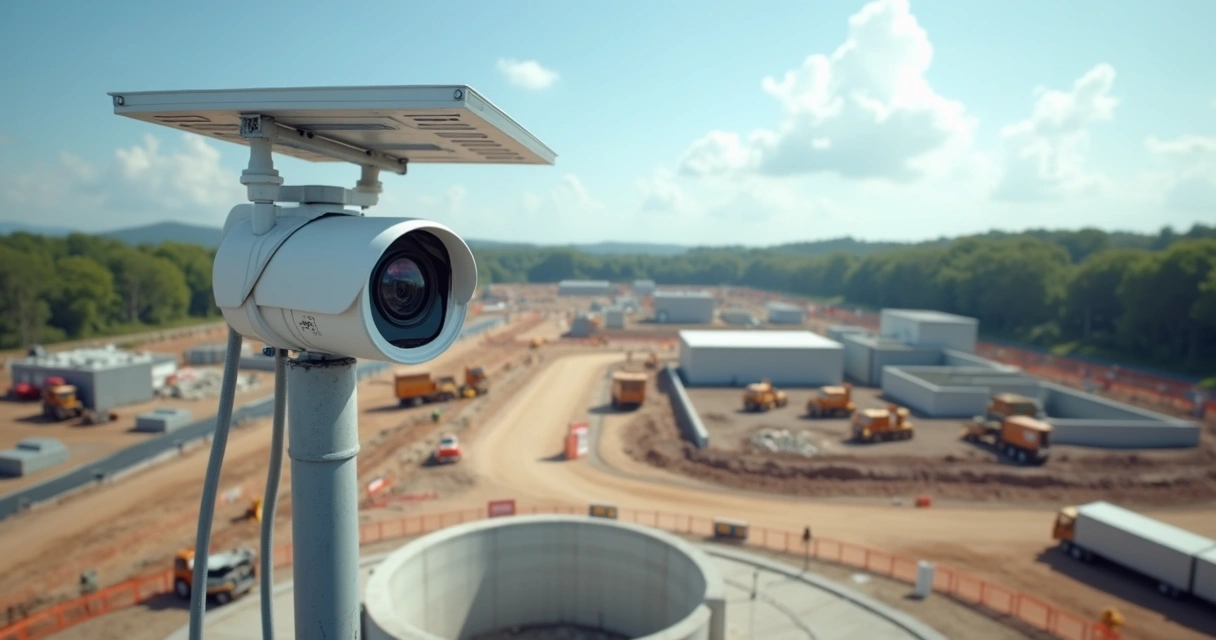 Câmera PTZ instalada em obra monitorando área ampla