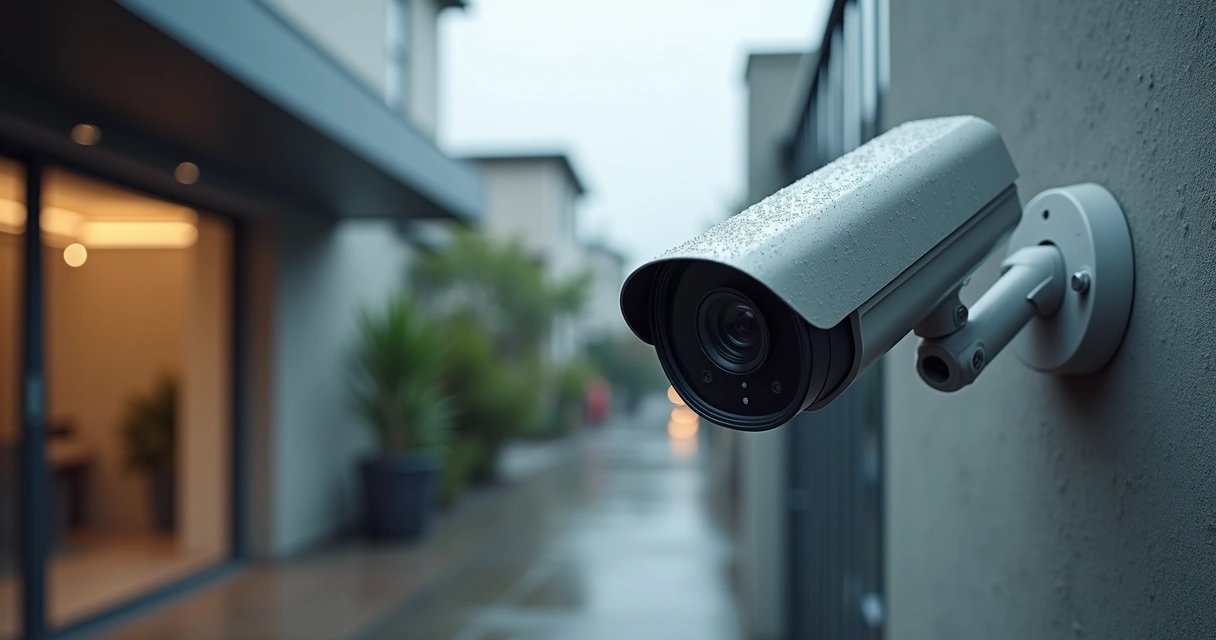 Câmera de segurança IP instalada em ambiente externo 