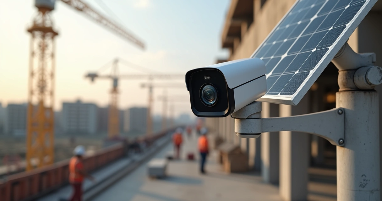 Câmera solar PTZ instalada em canteiro de obras 
