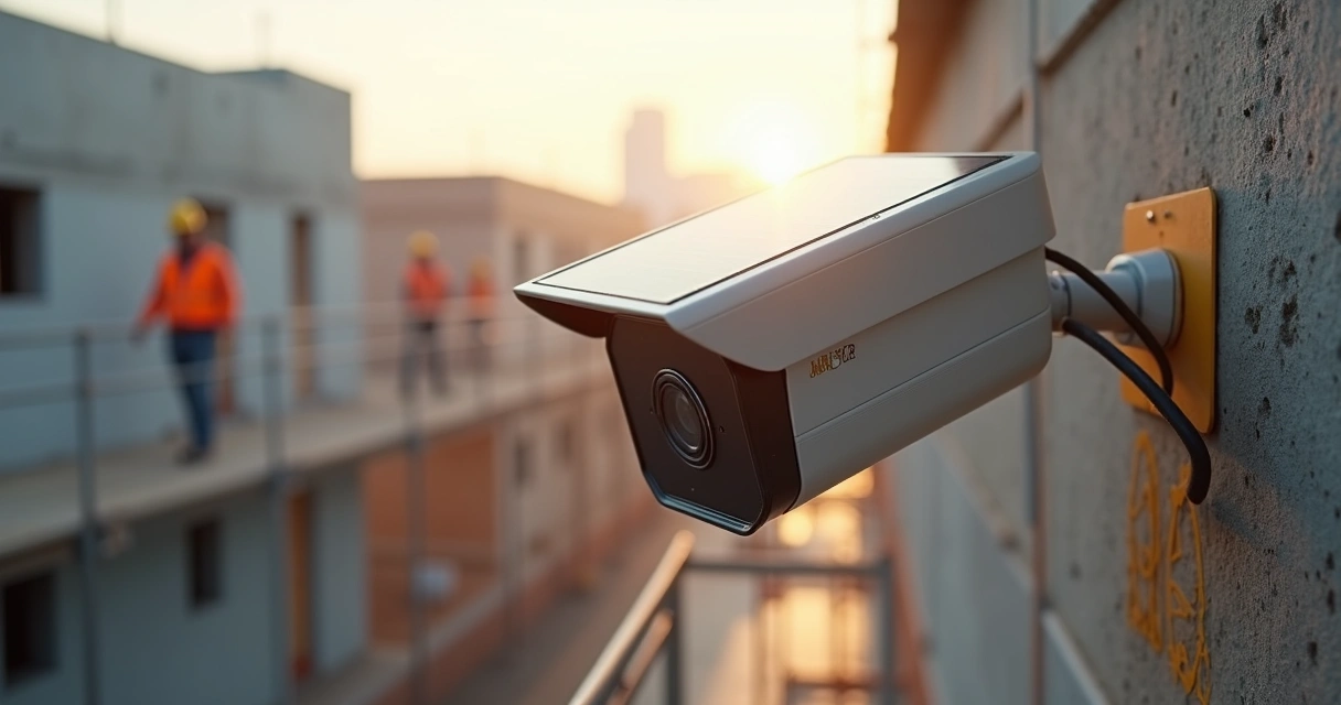 Câmera solar avançada em obra de construção civil 