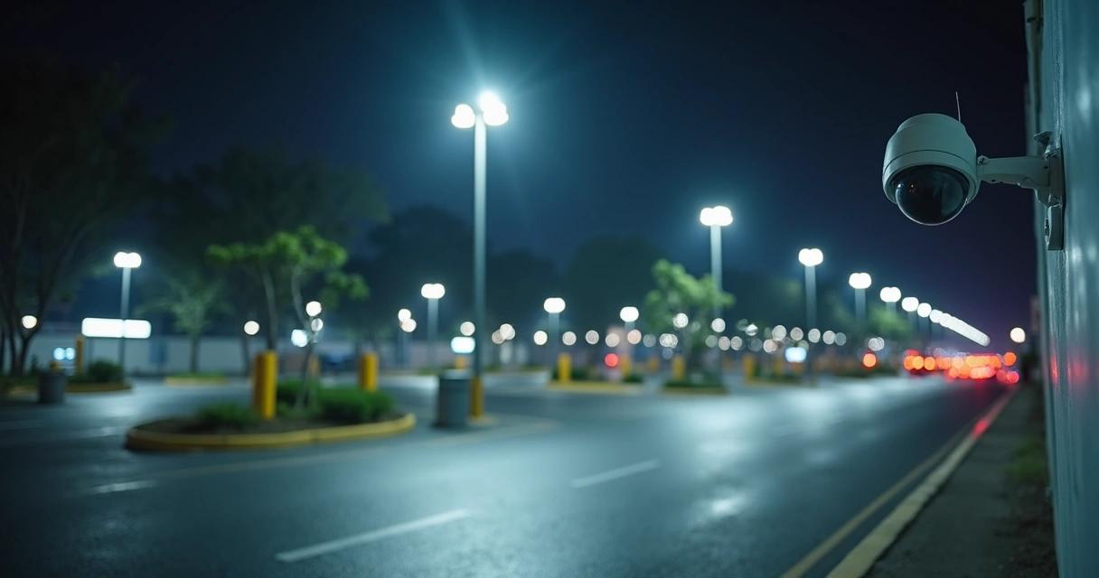 Speed dome instalada em área externa com visão noturna em destaque 