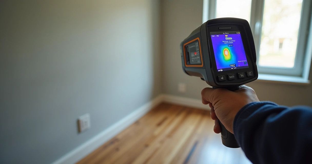 Câmera termográfica apontada para parede residencial 