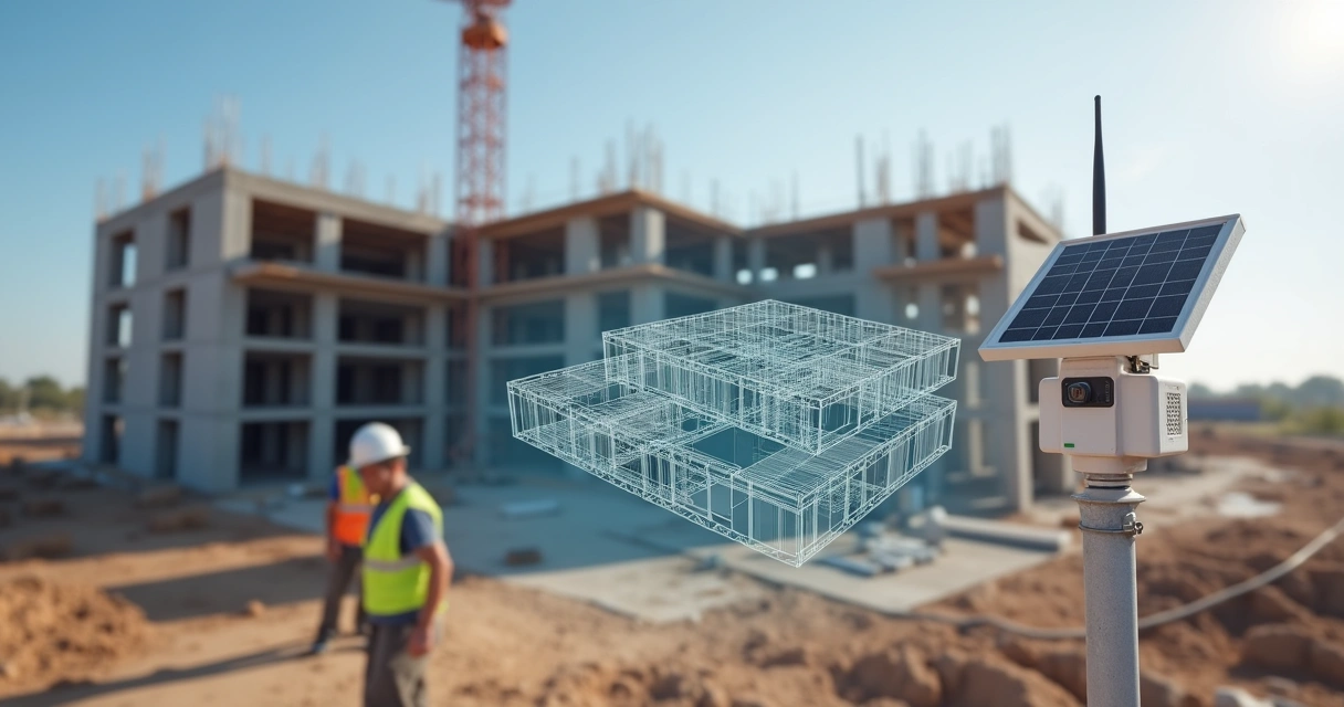 Câmera time-lapse instalada em obra integrando com modelo BIM 