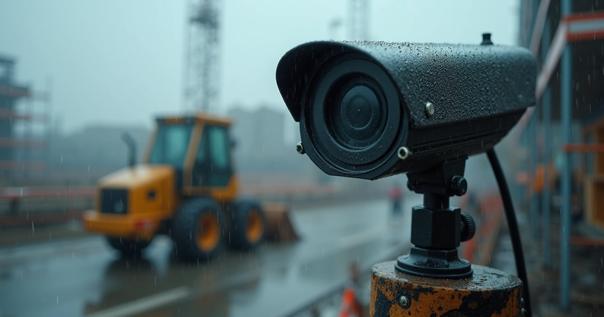 Câmera time-lapse sob chuva em canteiro de obra 