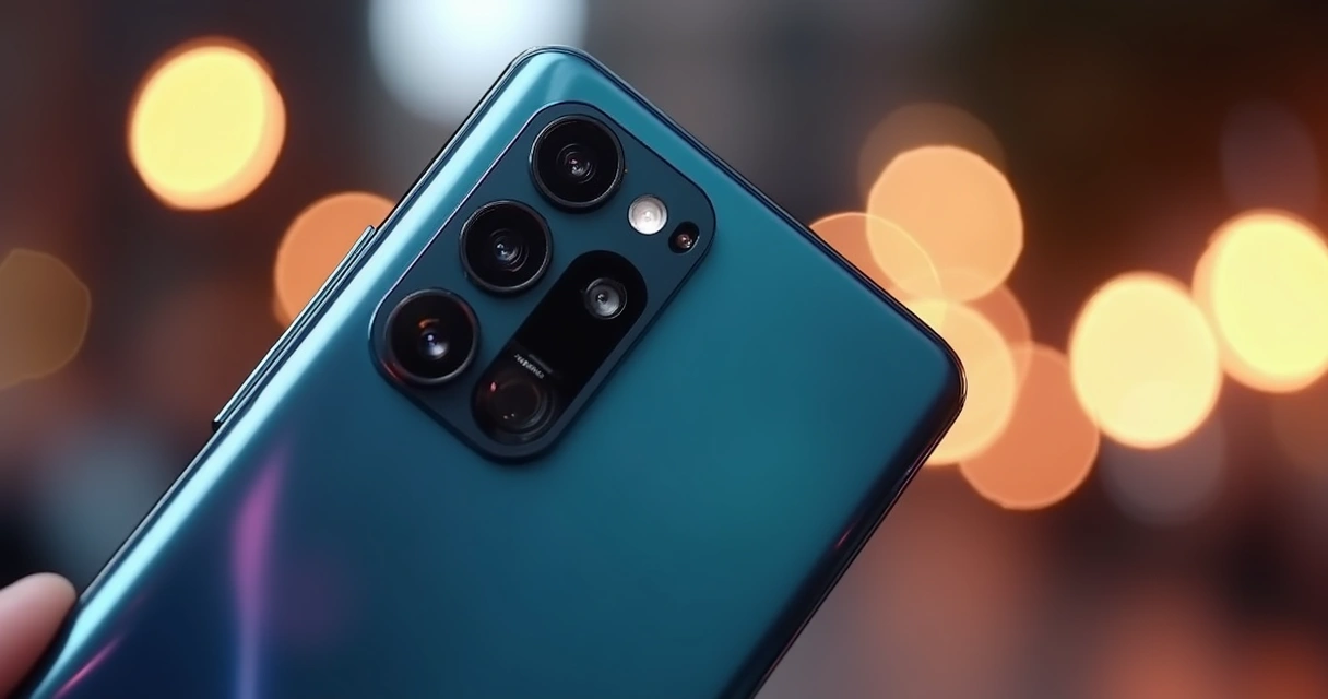 Câmera tripla com lentes destacadas em um celular moderno 