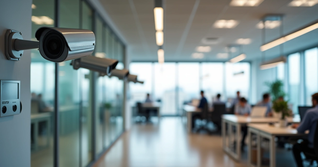 Câmeras de segurança instaladas em coworking moderno