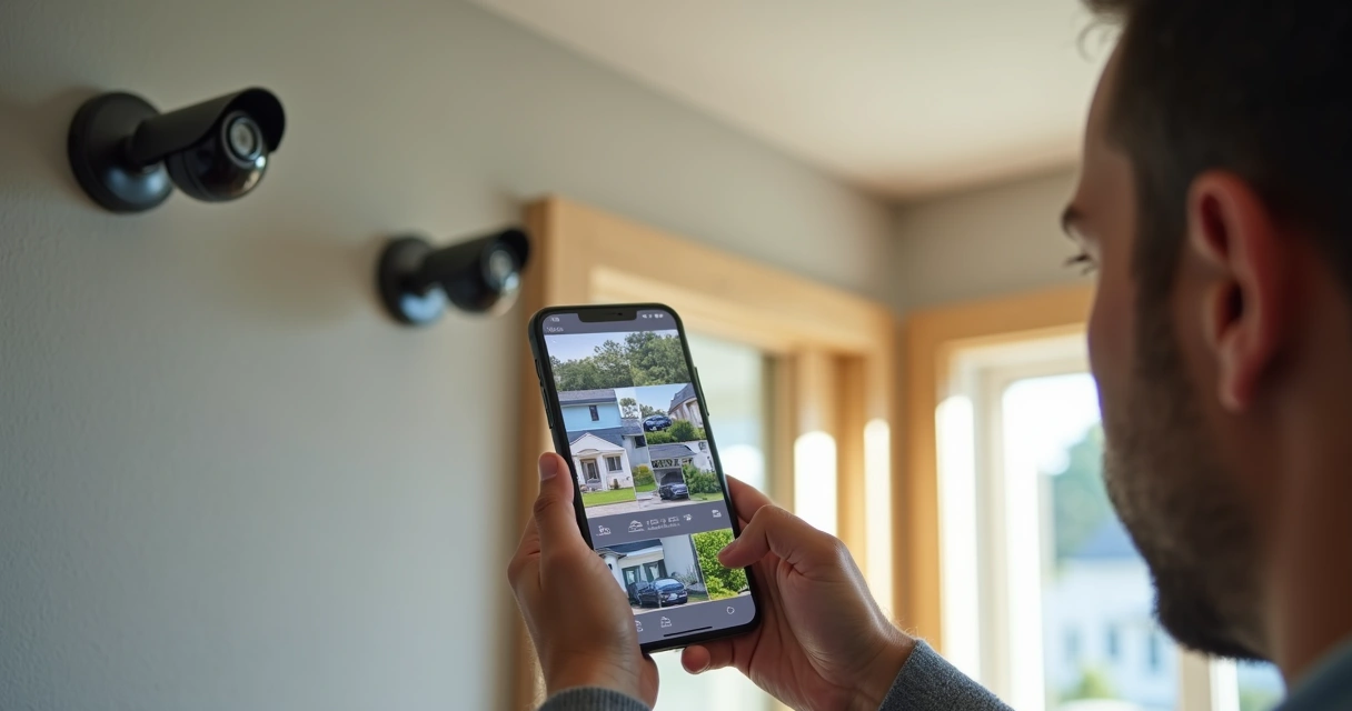 Monitoramento residencial com câmeras e aplicativo no celular 