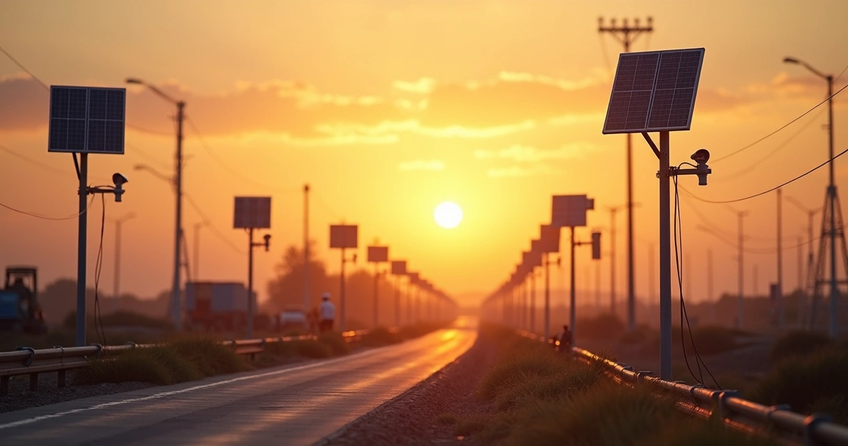 Câmeras de monitoramento solar 4G instaladas em obra