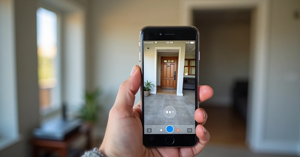 Tela de smartphone mostrando acesso remoto a câmera Wi-Fi 