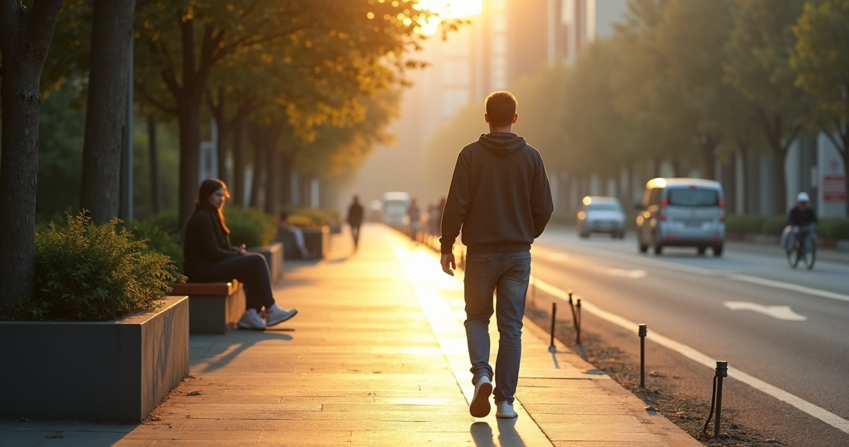 Caminata consciente en una calle tranquila