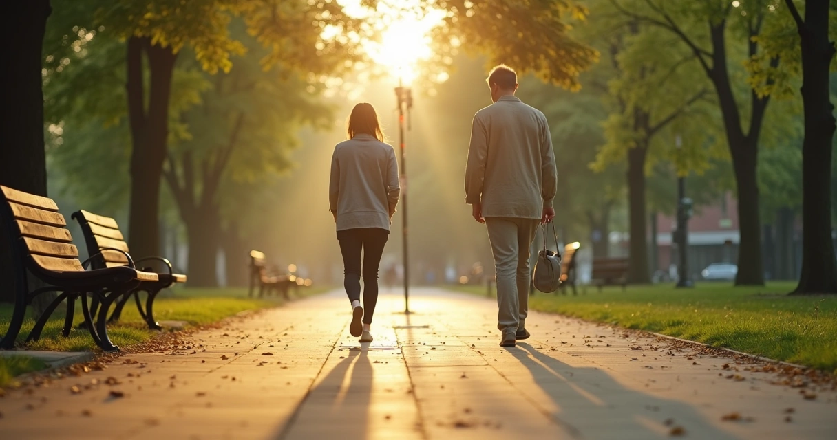 Persona caminando conscientemente en un parque tranquilo 