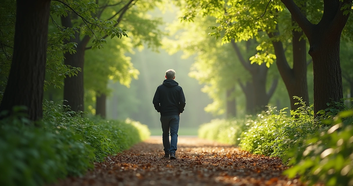 Persona caminando sola en un sendero de naturaleza tranquila 