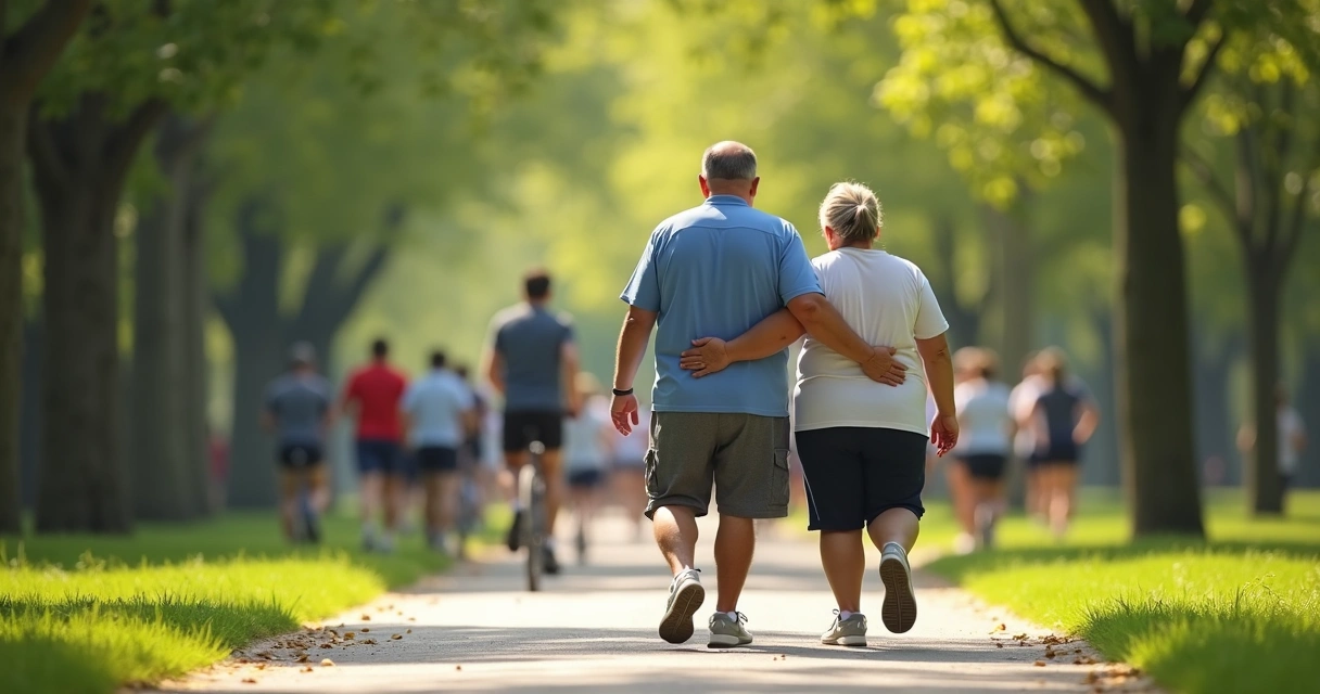 Casal andando no parque caminhando juntos 