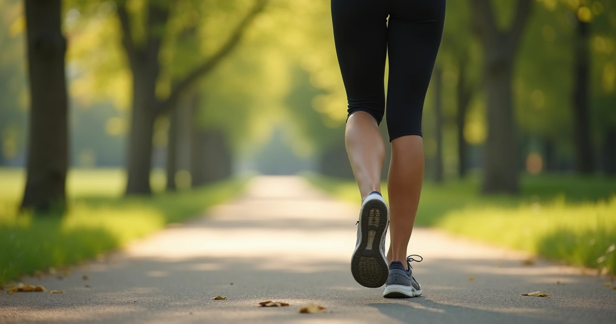 Pessoa caminhando em parque para ajudar a circulação das pernas