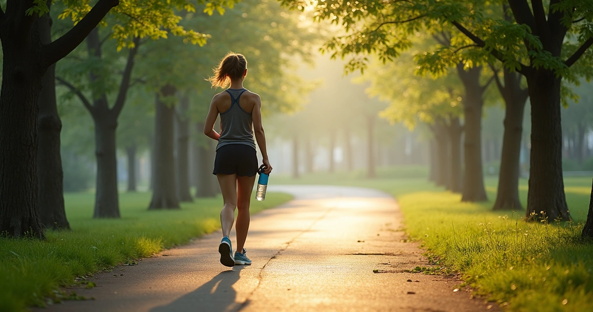 Pessoa caminhando no parque com roupas esportivas 
