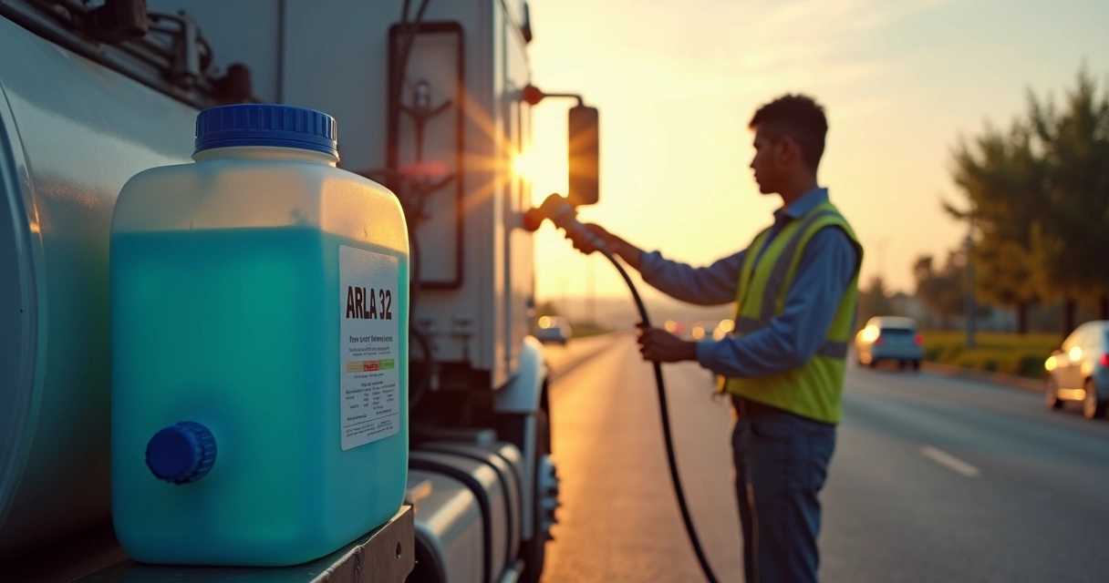 Caminhão abastecendo reservatório de ARLA 32 em posto rodoviário 