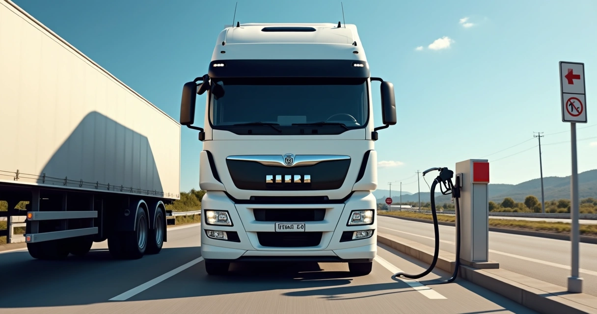 Caminhão sendo abastecido com diesel em posto rodoviário 