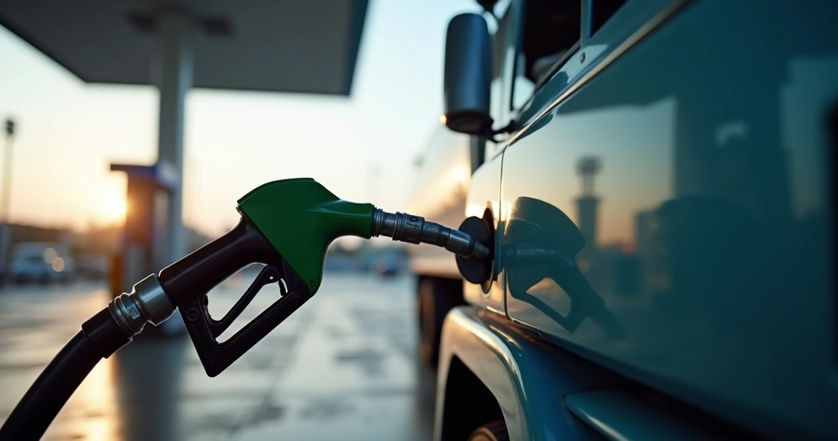Caminhão sendo abastecido em posto de diesel 