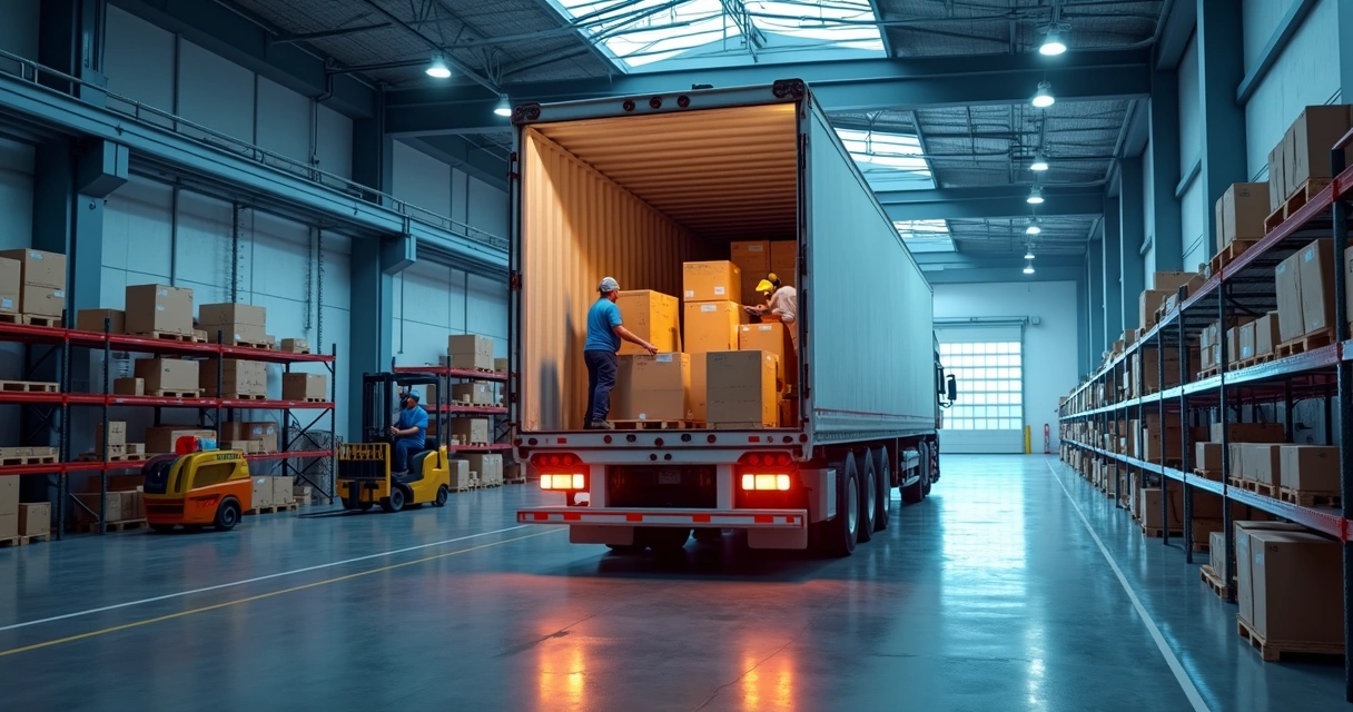 Caminhão carregando carga volumosa organizada para transporte rodoviário 