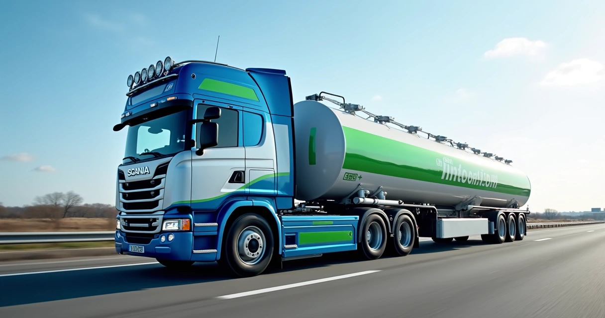 Caminhão Scania FCEV visto de perfil rodando em estrada