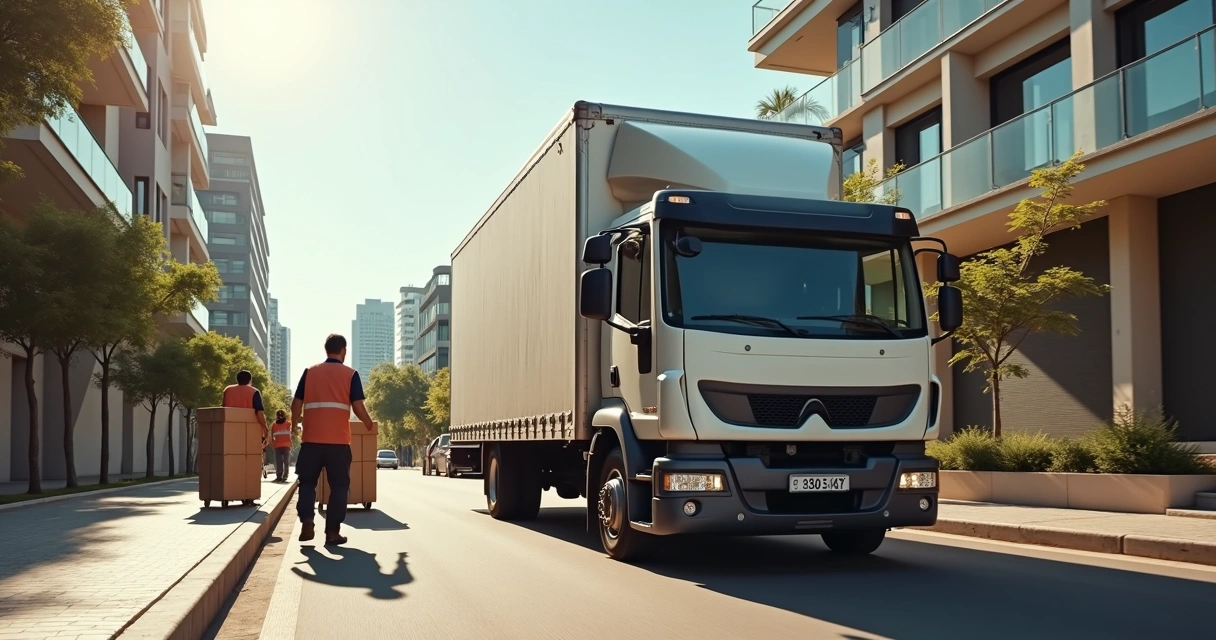 Caminhão de mudança estacionado em rua residencial de São Paulo 