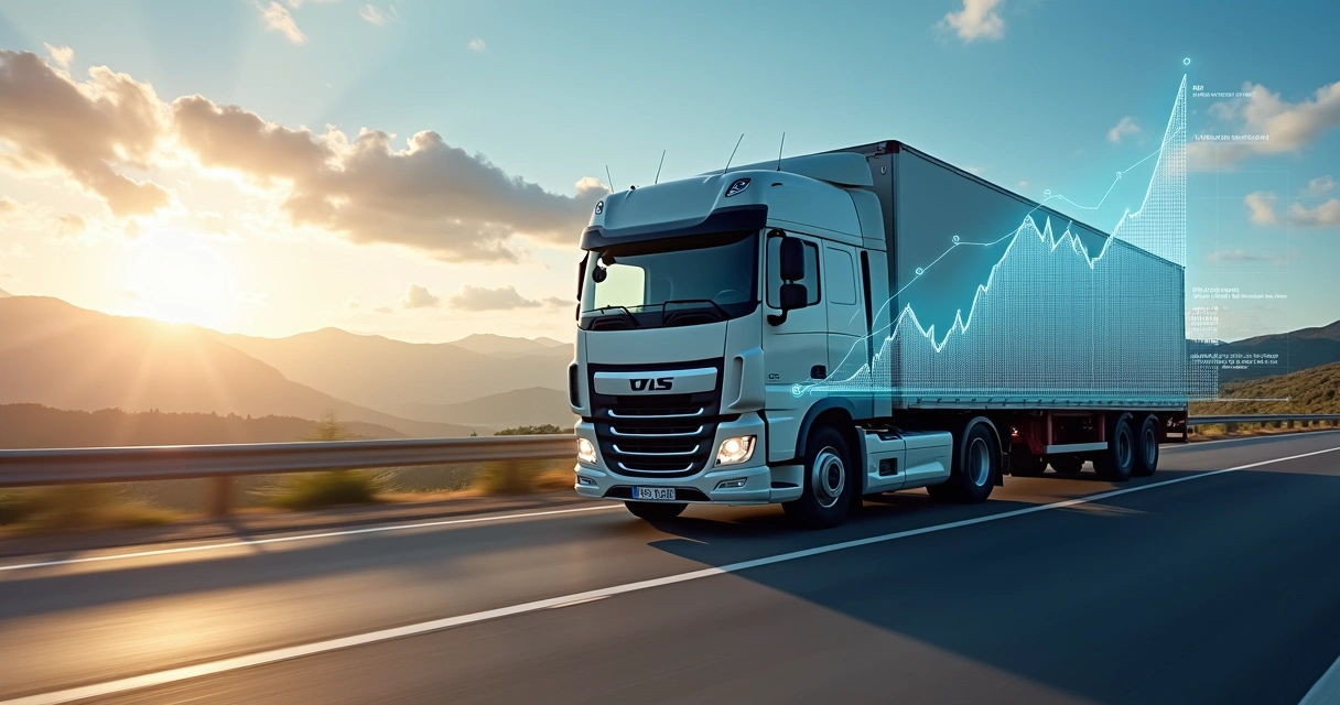 Caminhão trafegando em estrada mostrando tema de faturamento