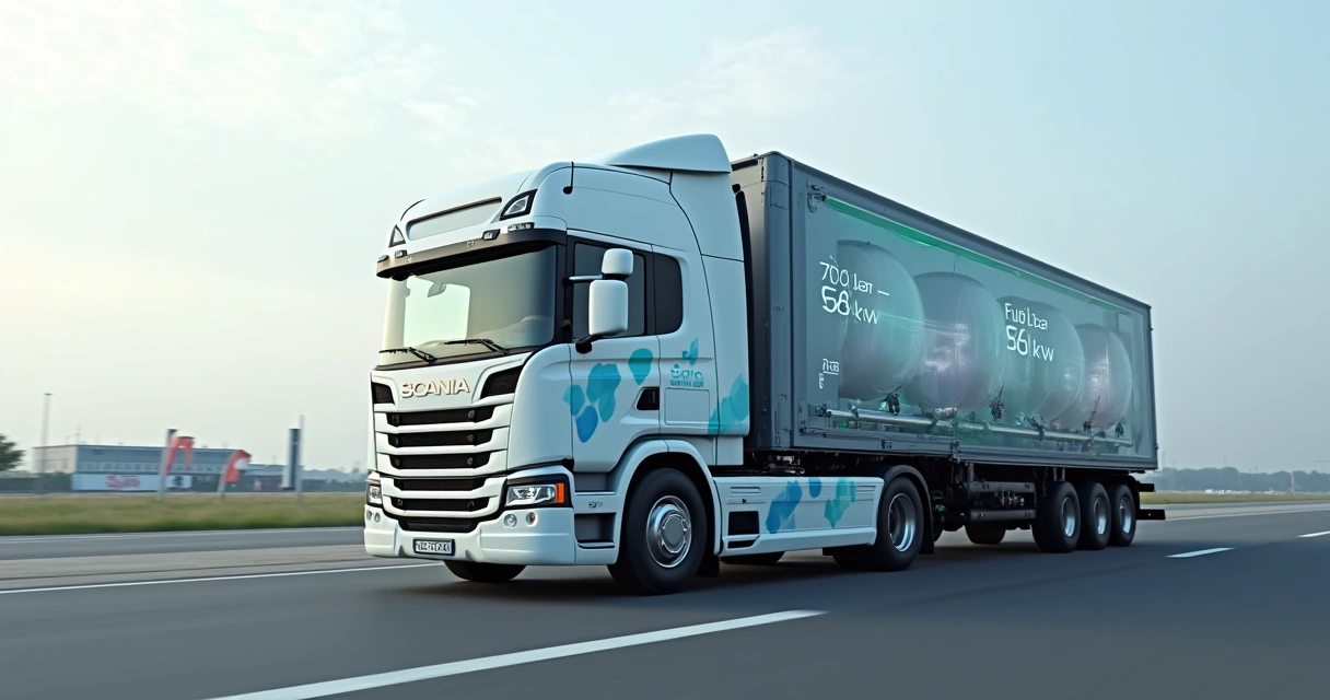 Caminhão Scania FCEV a hidrogênio em pista de teste europeia 
