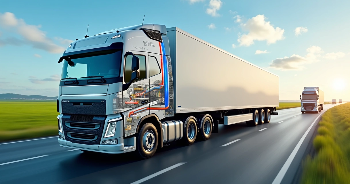 Sistema SCR em caminhão rodoviário visto em detalhe 