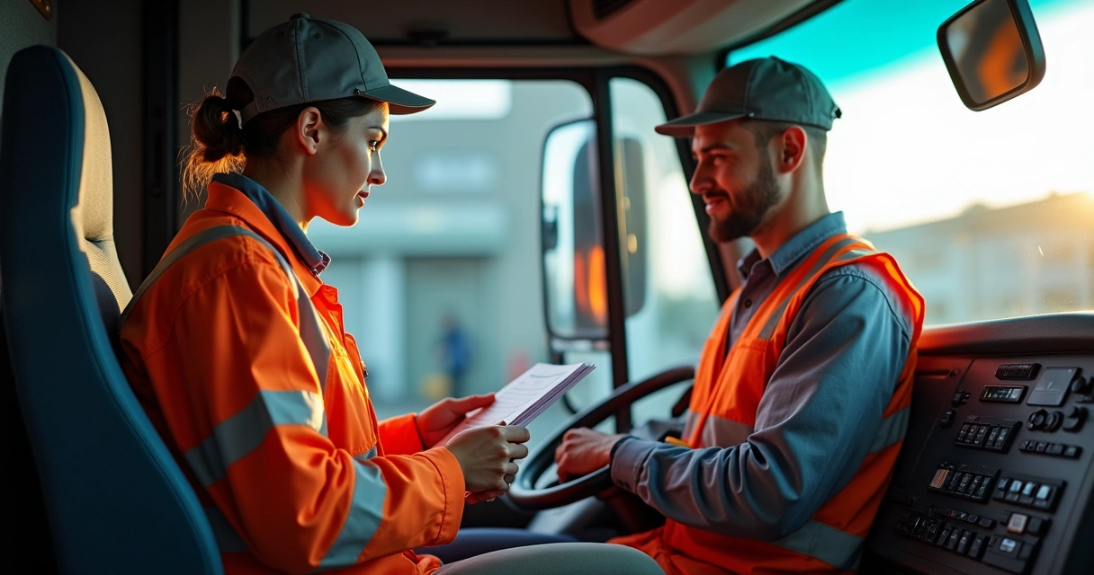 Motorista profissional em ônibus preparando documento CNH