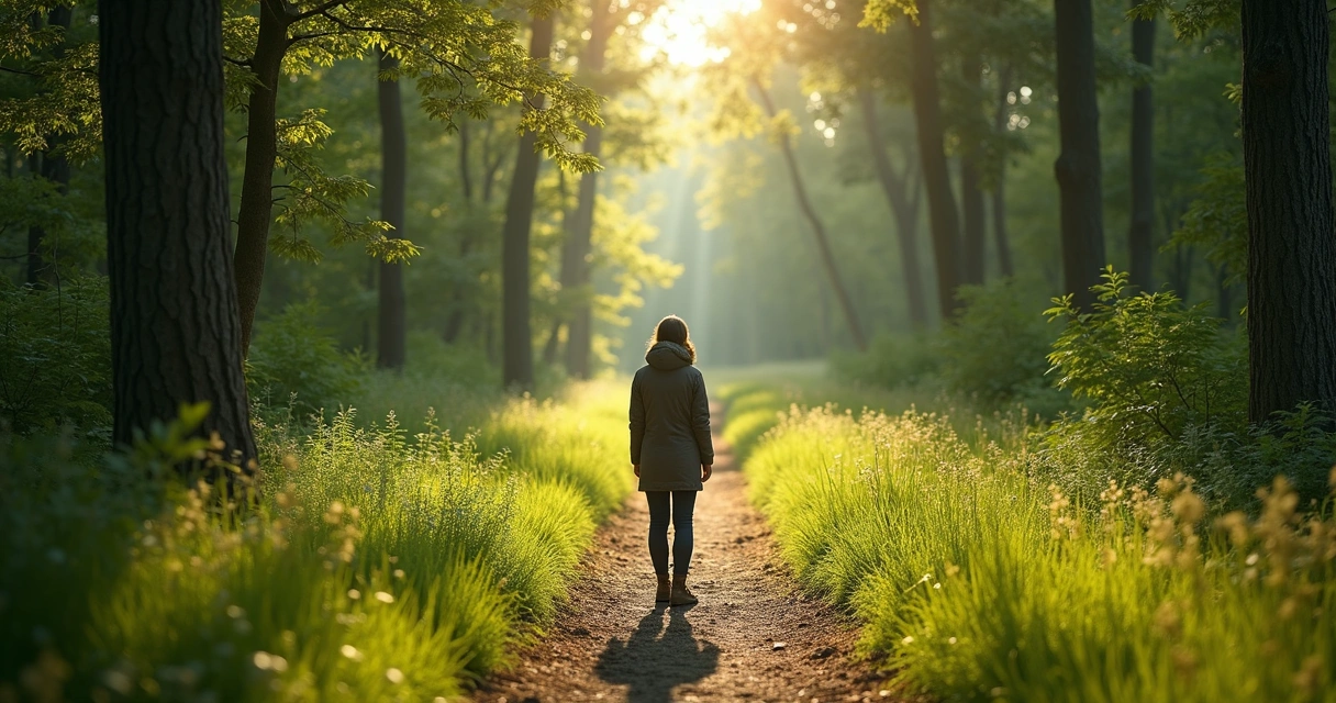 Pessoa olhando para um caminho em meio à natureza, transmitindo busca por autoconhecimento