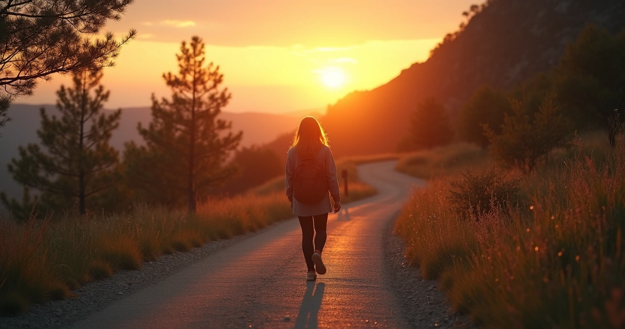 Pessoa em uma estrada contemplando o horizonte, símbolo de autodescoberta 