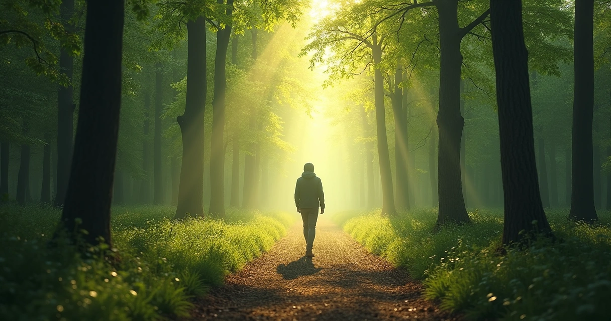 Pessoa caminhando sozinha em uma trilha na natureza, simbolizando jornada de autoconhecimento